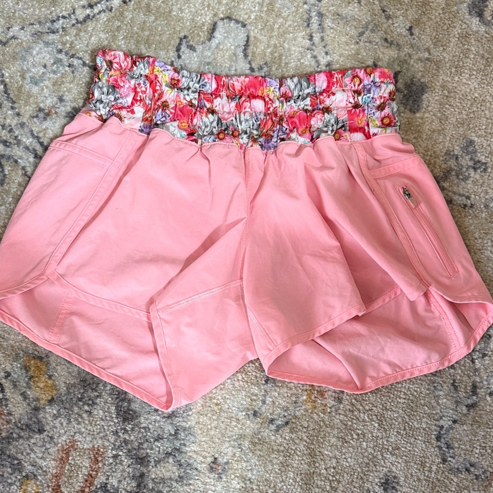 lululemon athletica Pink Floral-Waist Athletic Shorts